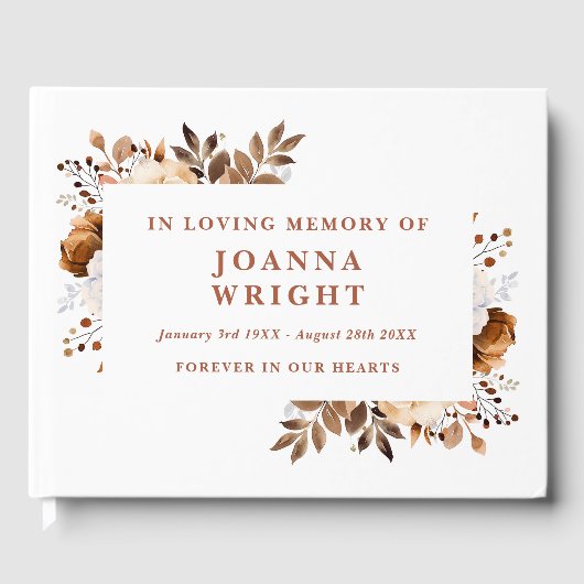 Rustieke terracotta bloemig in liefdevolle herinne gastenboek (Voorkant)