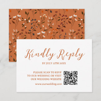Rustieke Terracotta Bloemige Trouw QR code RSVP Ka Kaartje