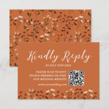 Rustieke Terracotta Bloemige Trouw QR code RSVP Ka
