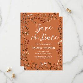 Rustieke Terracotta Bloemrijke 'Save the Date'-kaa Save The Date
