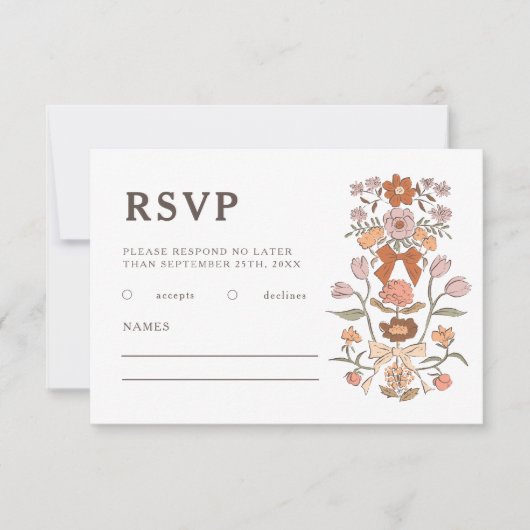 Rustieke Terracotta Bogen en bloemen bruiloft RSVP Kaartje (Voorkant)