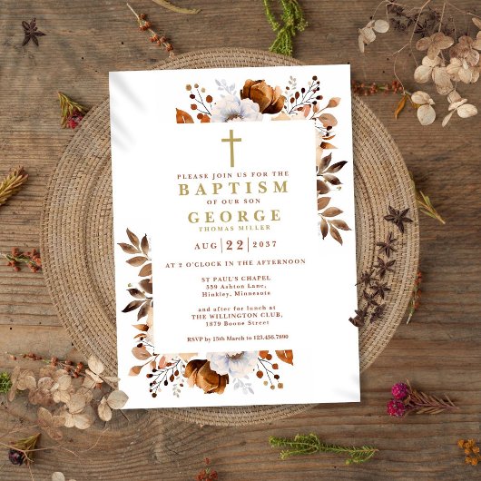 Rustieke Terracotta Boho Bloem Moderne Doop Kaart