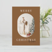 Rustieke Terracotta Boho Oval Foto Kerstmis Feestdagenkaart (Staand voorkant)