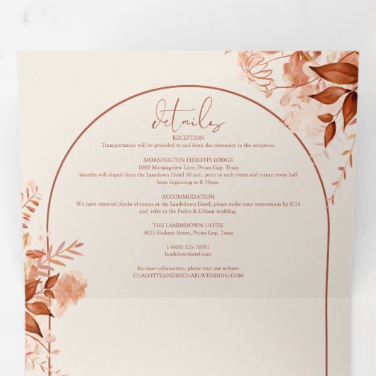 Rustieke Terracotta Boog Foto Herfst Bruiloft Drieluik Uitnodiging (Binnenzijde eerst)