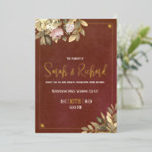 Rustieke Terracotta Botanische Boho Luxe Huwelijk Folie Uitnodiging (Staand Voorkant)