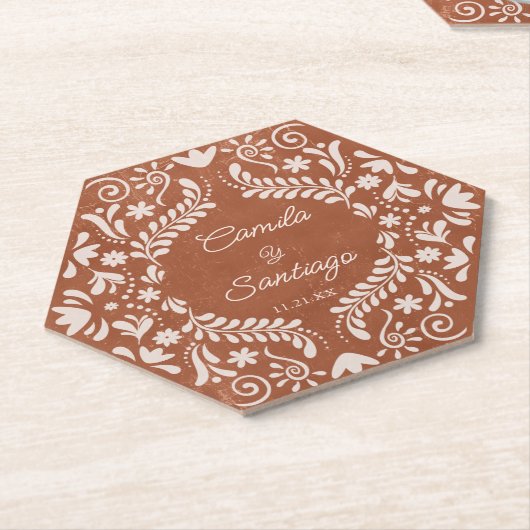 Rustieke Terracotta bruiloft Kartonnen Onderzetters (Schuin)