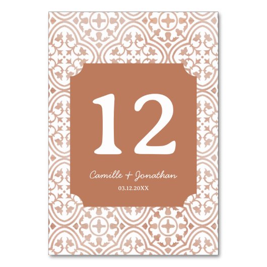 Rustieke Terracotta Bruiloft Tafel Kaart (Voorkant)