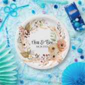 Rustieke Terracotta Crème Waterverf Bloemen Huweli Papieren Bordje (Feest)