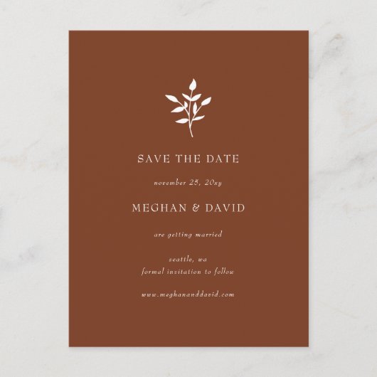 Rustieke Terracotta Eenvoudige Botanische Save The Aankondigingskaart (Voorkant)