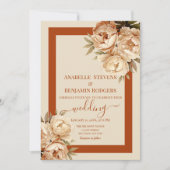 Rustieke Terracotta en Crème Bloemen QR code Bruil Kaart (Voorkant)