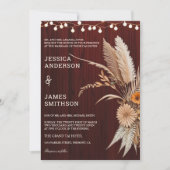 Rustieke Terracotta en Maroon Bloemen Huwelijk Kaart (Voorkant)