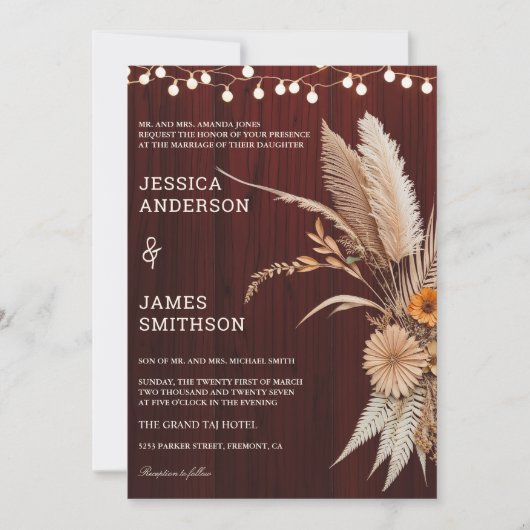 Rustieke Terracotta en Maroon Bloemen Huwelijk Kaart (Voorkant)