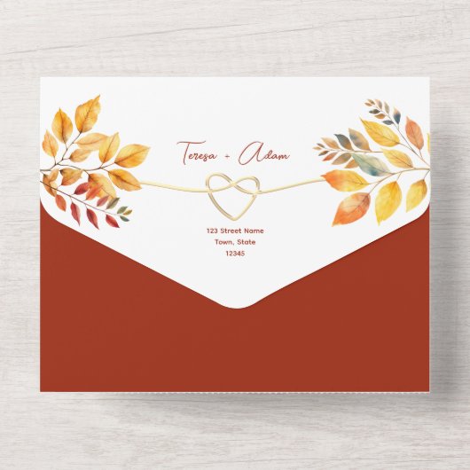 Rustieke Terracotta Fall Wedding All In One Uitnodiging (Achterkant)