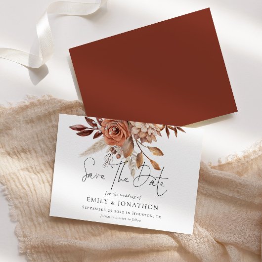 Rustieke Terracotta Florals Bruiloft Save The Date