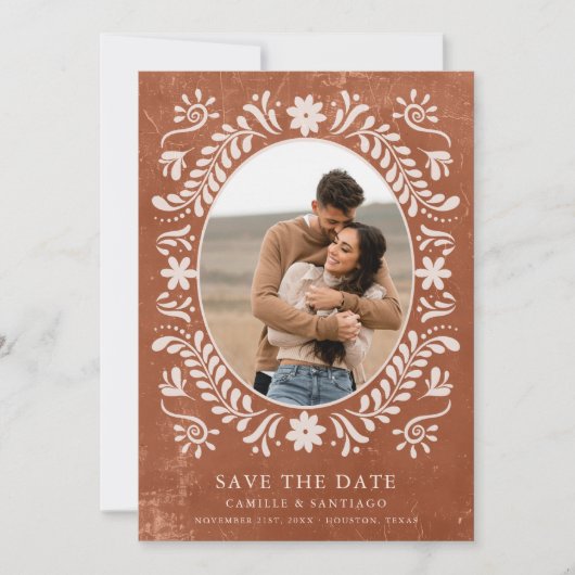 Rustieke Terracotta Foto Save the Date (Voorkant)