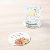 Rustieke Terracotta Gedroogde Palm Leaf Wedding Ronde Kartonnen Onderzetter (Insitu)