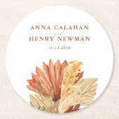 Rustieke Terracotta Gedroogde Palm Leaf Wedding Ronde Kartonnen Onderzetter (Voorkant)