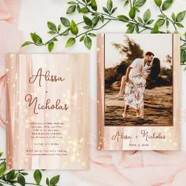 Rustieke Terracotta Goud Waterverf Foto Bruiloft Kaart