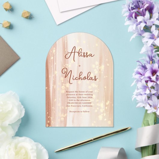 Rustieke Terracotta & Gouden Waterverf Trouwen Acryl Uitnodigingen (Insitu (Huwelijk))