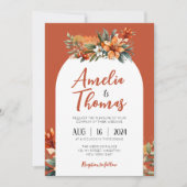 Rustieke Terracotta Groene Bloemboog Fall Wedding Kaart (Voorkant)