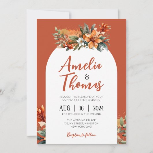 Rustieke Terracotta Groene Bloemboog Fall Wedding Kaart (Voorkant)