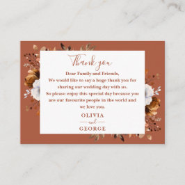 Rustieke Terracotta Herfst Bloemen bruiloft Dank u Plaatskaartje