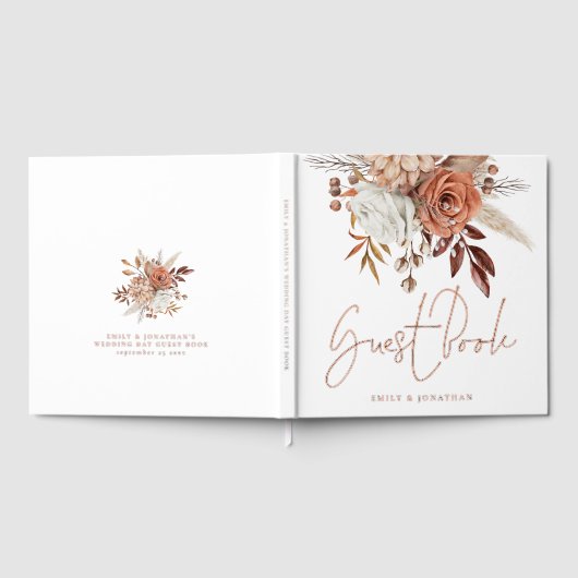 Rustieke Terracotta Herfst Bloemen Bruiloft Gastenboek (Volledig)