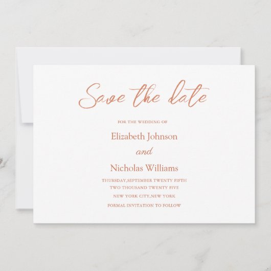 Rustieke Terracotta herfst Elegante Unieke bruilof Save The Date (Voorkant)