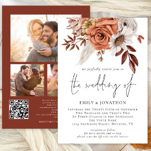 Rustieke Terracotta Herfst Florals 3 Foto's QR Bru Kaart