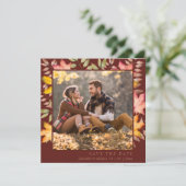 Rustieke terracotta herfst herfst bladeren foto br save the date (Staand voorkant)