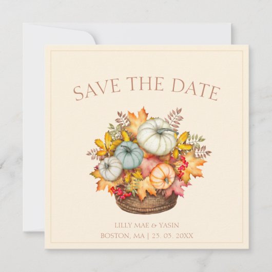 Rustieke Terracotta herfst Herfst pompoenen bruilo Save The Date (Voorkant)