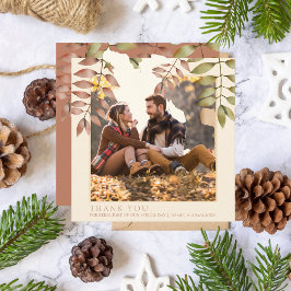 Rustieke terracotta Herfst herfstbladeren foto bru Bedankkaart