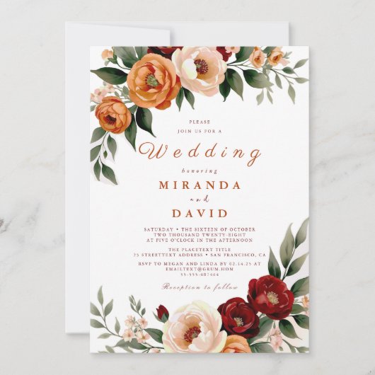 Rustieke Terracotta Herfst Pampas Grass Wedding Kaart (Voorkant)