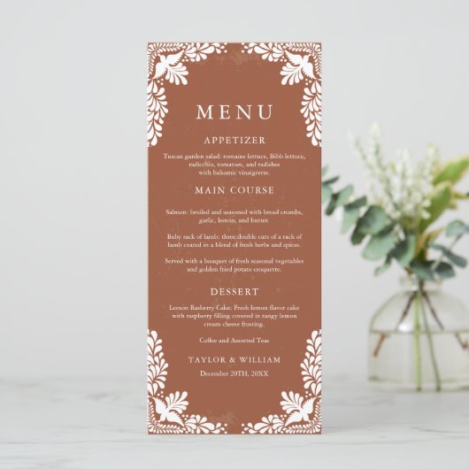 Rustieke Terracotta Mexicaanse bruiloft Menu (Staand voorkant)