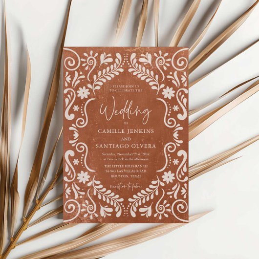 Rustieke Terracotta Mexicaanse bruiloft uitnodigin Kaart