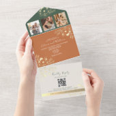 Rustieke Terracotta Olijfgroen Fall Wedding All In One Uitnodiging (Afscheurbaar)