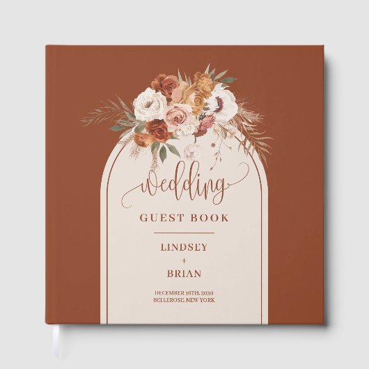 Rustieke Terracotta Pampas Grass Boho Boog Huwelij Gastenboek (Voorkant)