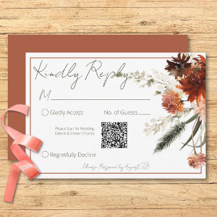 Rustieke terracotta roest bloemen bruiloft QR code RSVP Kaartje