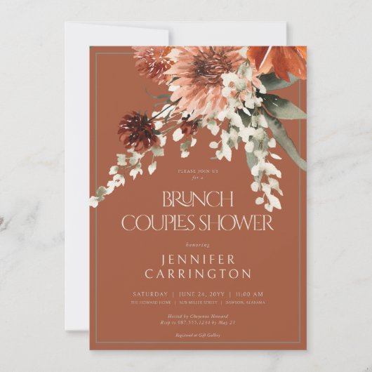 Rustieke Terracotta Roest Bloemen Douche CUSTOM 4 Kaart (Voorkant)