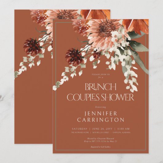 Rustieke Terracotta Roest Bloemen Douche CUSTOM 4 Kaart (Voorkant / Achterkant)