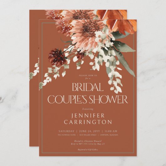 Rustieke Terracotta Roest Bloemen Douche CUSTOM Kaart (Voorkant / Achterkant)