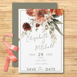 Rustieke terracotta roest bloemen groene bruiloft save the date