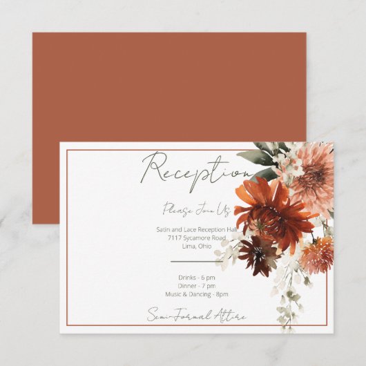 Rustieke terracotta roest bloemen receptie informatiekaartje (Voorkant / Achterkant)