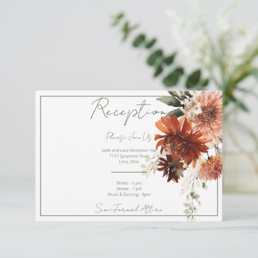 Rustieke terracotta roest bloemen receptie informatiekaartje (Staand voorkant)