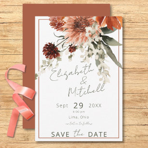Rustieke terracotta roest bloemen save the date