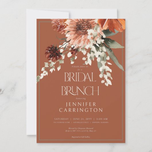 Rustieke Terracotta Rust Bloemen Bruidsbrunch Kaart (Voorkant)