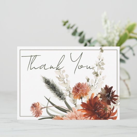 Rustieke Terracotta Rust Bloemen Bruiloft Bedankkaart (Staand voorkant)