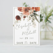 Rustieke Terracotta Rust Bloemen Bruiloft Save The Date (Staand voorkant)