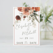 Rustieke Terracotta Rust Bloemen Bruiloft Save The Date (Staand voorkant)