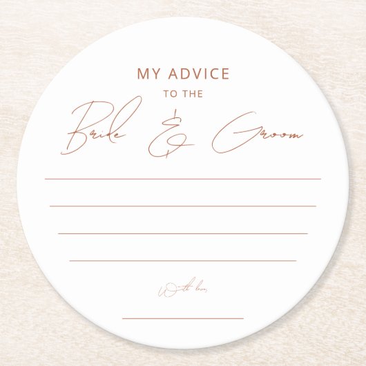 Rustieke Terracotta Script Advies Bruid Groom Favo Ronde Kartonnen Onderzetter (Voorkant)